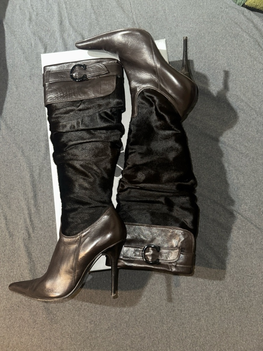 Sleek Chocolate Brown Pony and Leather Stiletto Boots
